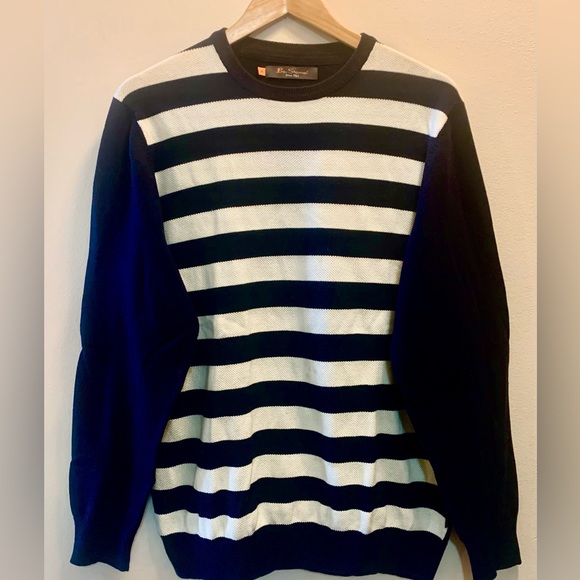 Ben Sherman Men Crew neck Wide Stripe Sweater White  Navy L - Picture 5 of 12